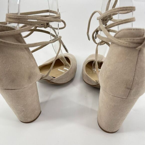 Marc Fisher Womens Pump 3.5" Block Heels Lace Up Suede Round Toe Tan Size 7M - Picture 12 of 13